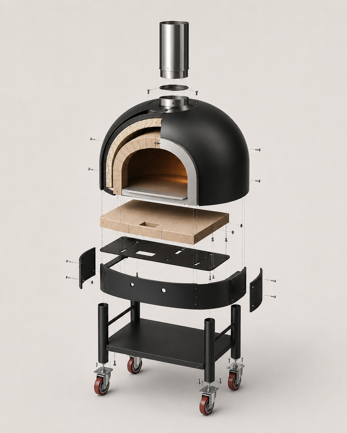 Exploded view of Cupola oven construction layers