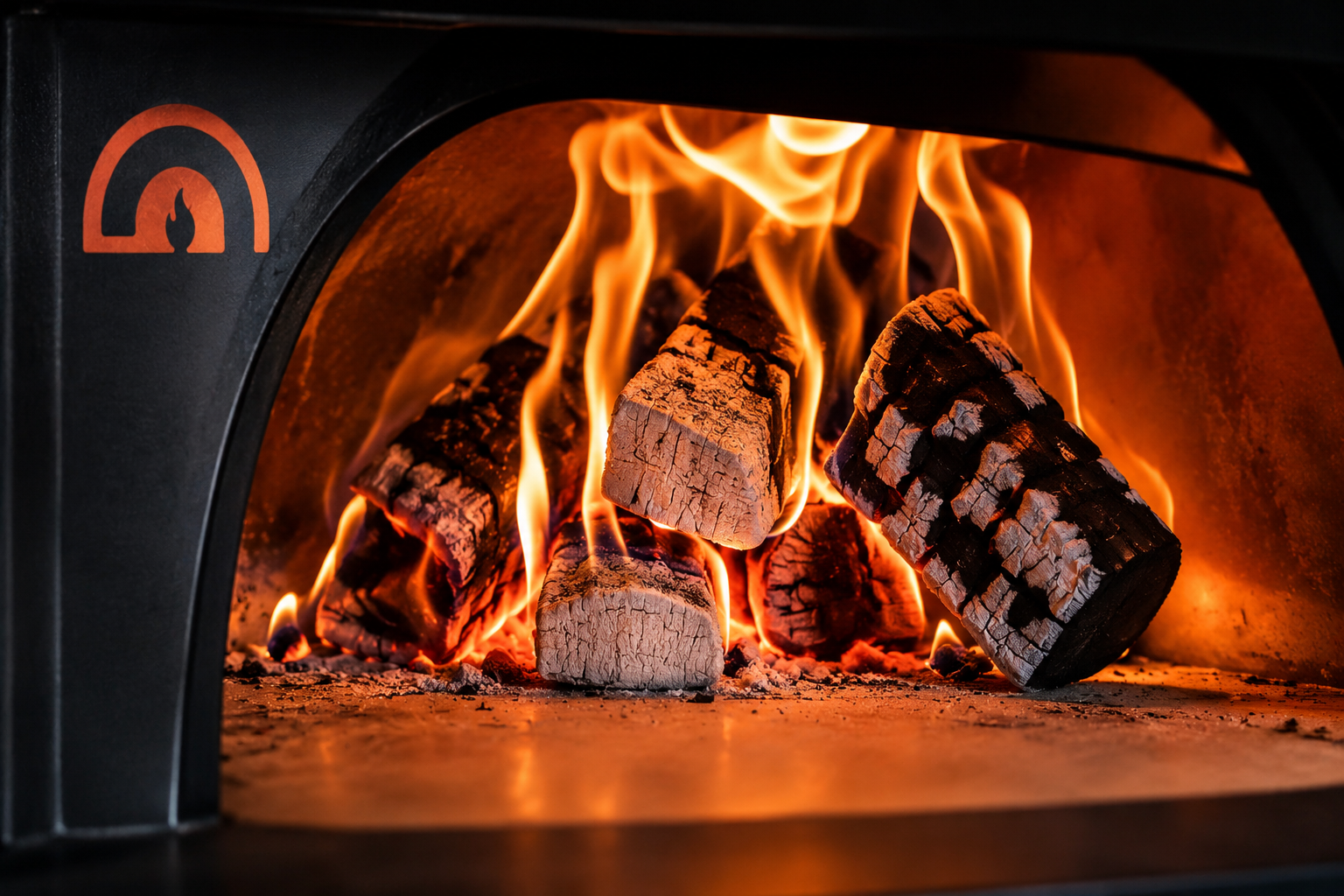Fire inside a pizza oven